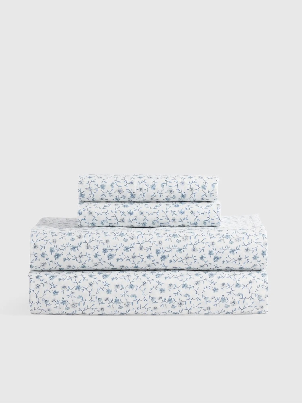 Quince Organic Crisp Percale Floral Sheet Set Queen Blue Florette